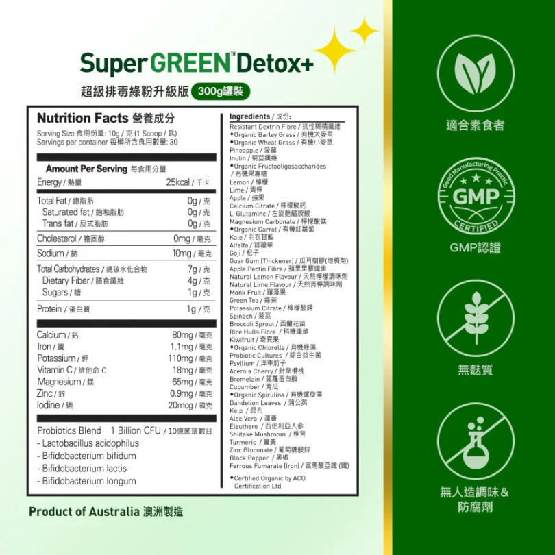 SuperGREEN Detox nutrient fact
